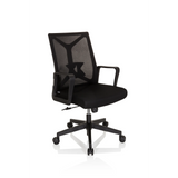 Silla Home Office ENCO negra con respaldo de malla y base de cinco ruedas de hjh OFFICE – vista de 360° (vista frontal en diagonal 40°)