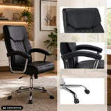 Silla Home Office Relax Prestio negra con patrón acolchado, reposabrazos y base cromada con ruedas de MyBuero
