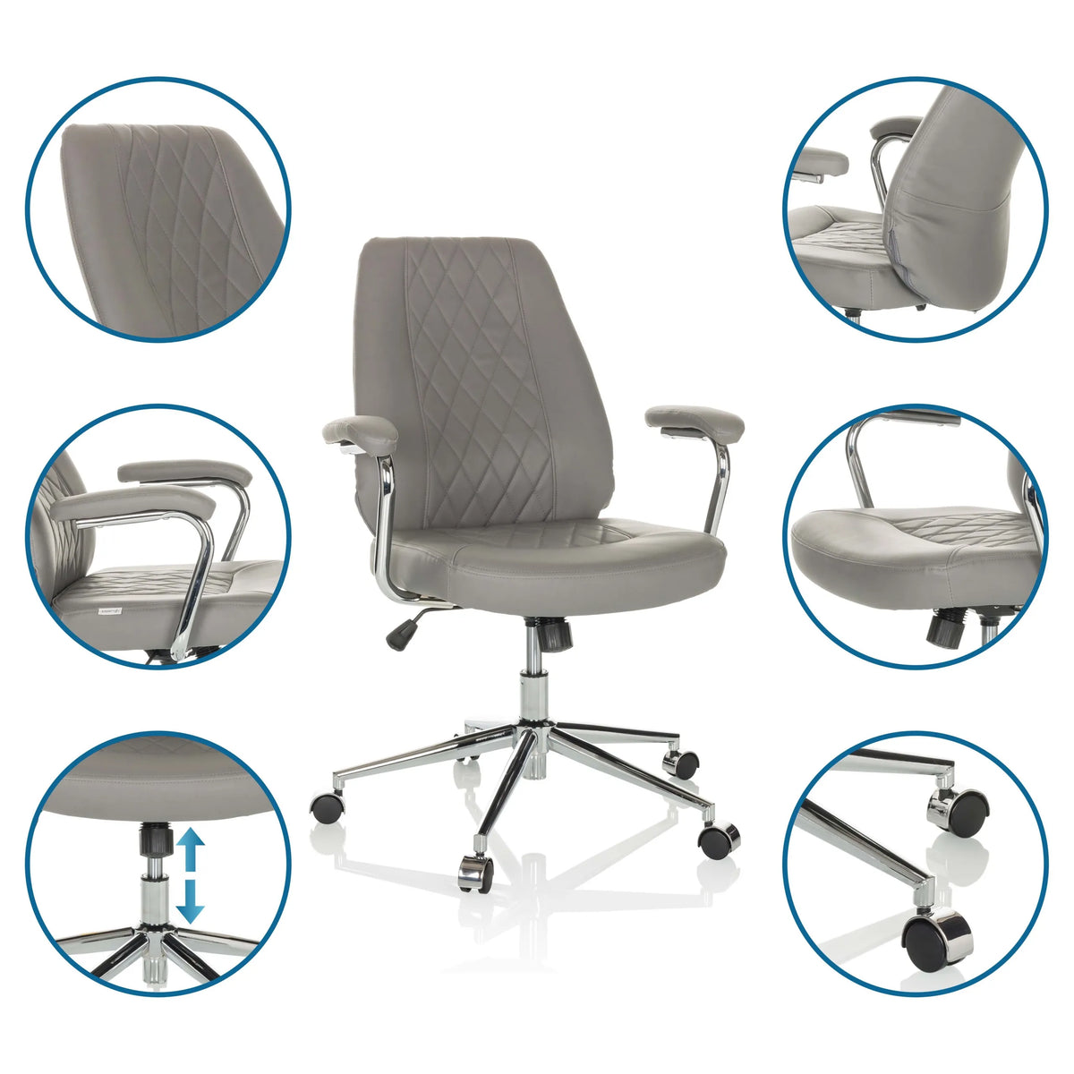 Sillón de oficina Home Office THEO I gris con respaldo acolchado y base cromada de hjh OFFICE