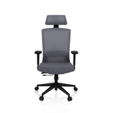 Silla de oficina profesional CAPTIVO gris con respaldo de malla, reposacabezas y base de cinco ruedas de hjh OFFICE – vista de 360° (vista frontal 0°)