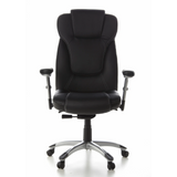 Sillón de oficina profesional EMBASSY 200 L negro con reposabrazos y base plateada de cinco ruedas de hjh OFFICE – vista de 360° (vista frontal 0°)