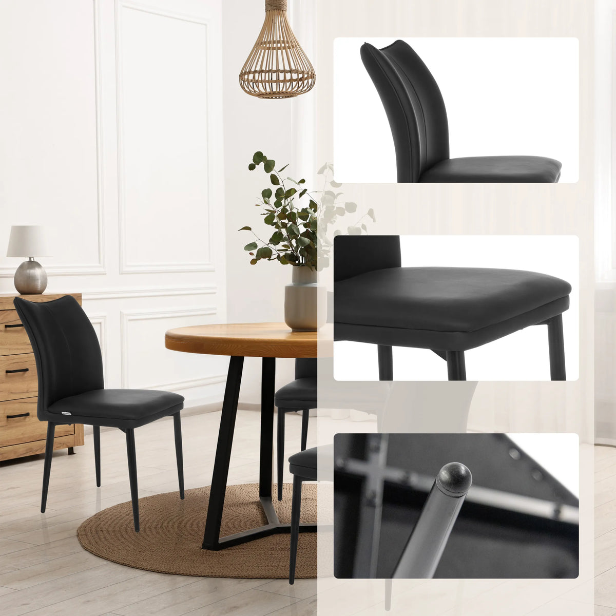 Silla de comedor VISETO en negro con asiento y respaldo acolchados de hjh LIVING
