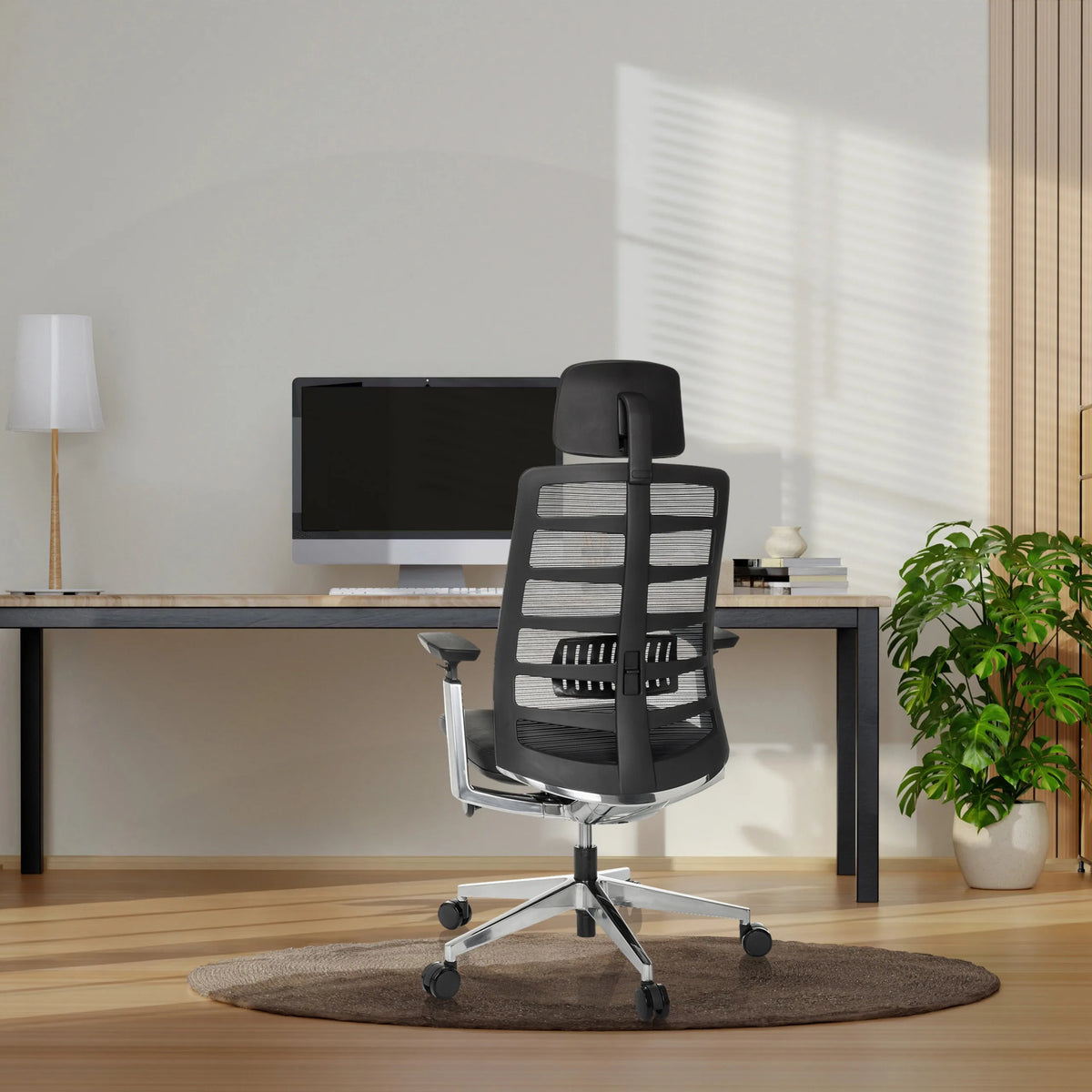 Silla alta gama SPINIO ELITE L negra con respaldo de malla y reposacabezas de hjh OFFICE