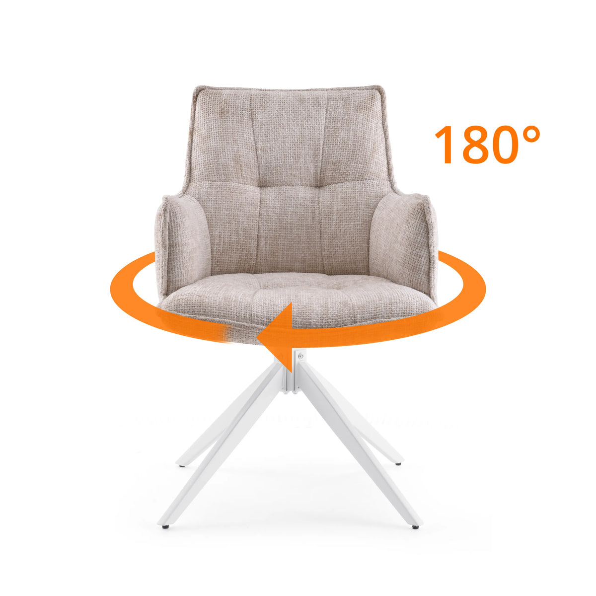 Función giratoria de 180 grados de la silla de comedor Tavaro en beige con base de estrella blanca de hjh LIVING