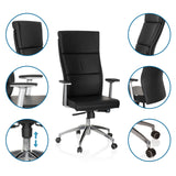 Sillón de alta gama MONZA 20 en negro con vistas detalladas de los reposabrazos, el pistón de gas y las ruedas de hjh OFFICE