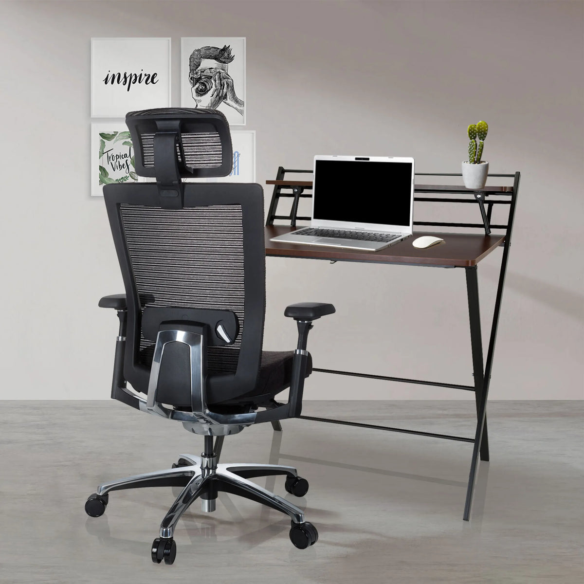 Silla alta gama NOVA PRO I negra con reposacabezas y respaldo de malla de hjh OFFICE