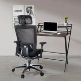 Silla alta gama NOVA PRO I negra con reposacabezas y respaldo de malla de hjh OFFICE