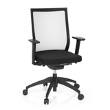 Silla de oficina profesional ASPEN negra con respaldo de malla y base de cinco ruedas de hjh OFFICE – vista de 360° (vista frontal 20°)