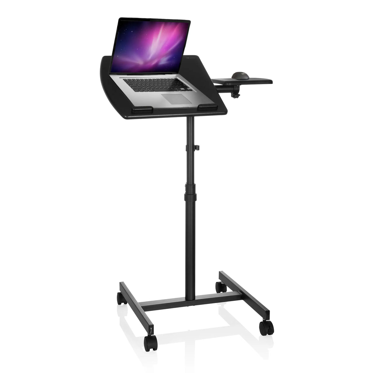 Escritorio de pie negro VM-SL con soporte para portátil, alfombrilla para ratón y ruedas de hjh OFFICE