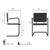 Dibujo técnico de la silla de viga voladiza VISITER W con una altura del asiento de 44 cm de hjh OFFICE