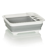 Contenedor plegable CLEAN SIL gris y blanco con rejilla de drenaje integrada de hjh OFFICE – vista de 360° (vista lateral 90°)