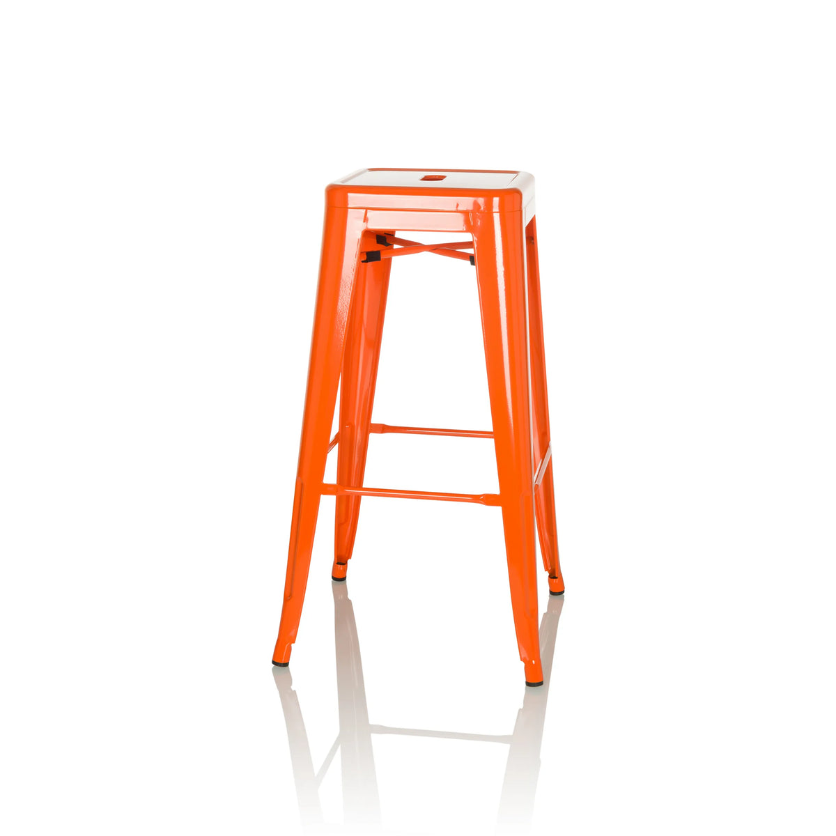 Taburete de bar VANTAGGIO HIGH naranja con cuatro patas y reposapiés integrados de hjh OFFICE – vista de 360° (vista lateral 75°)