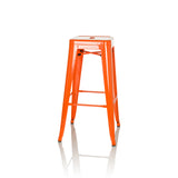 Taburete de bar VANTAGGIO HIGH naranja con cuatro patas y reposapiés integrados de hjh OFFICE – vista de 360° (vista lateral 75°)
