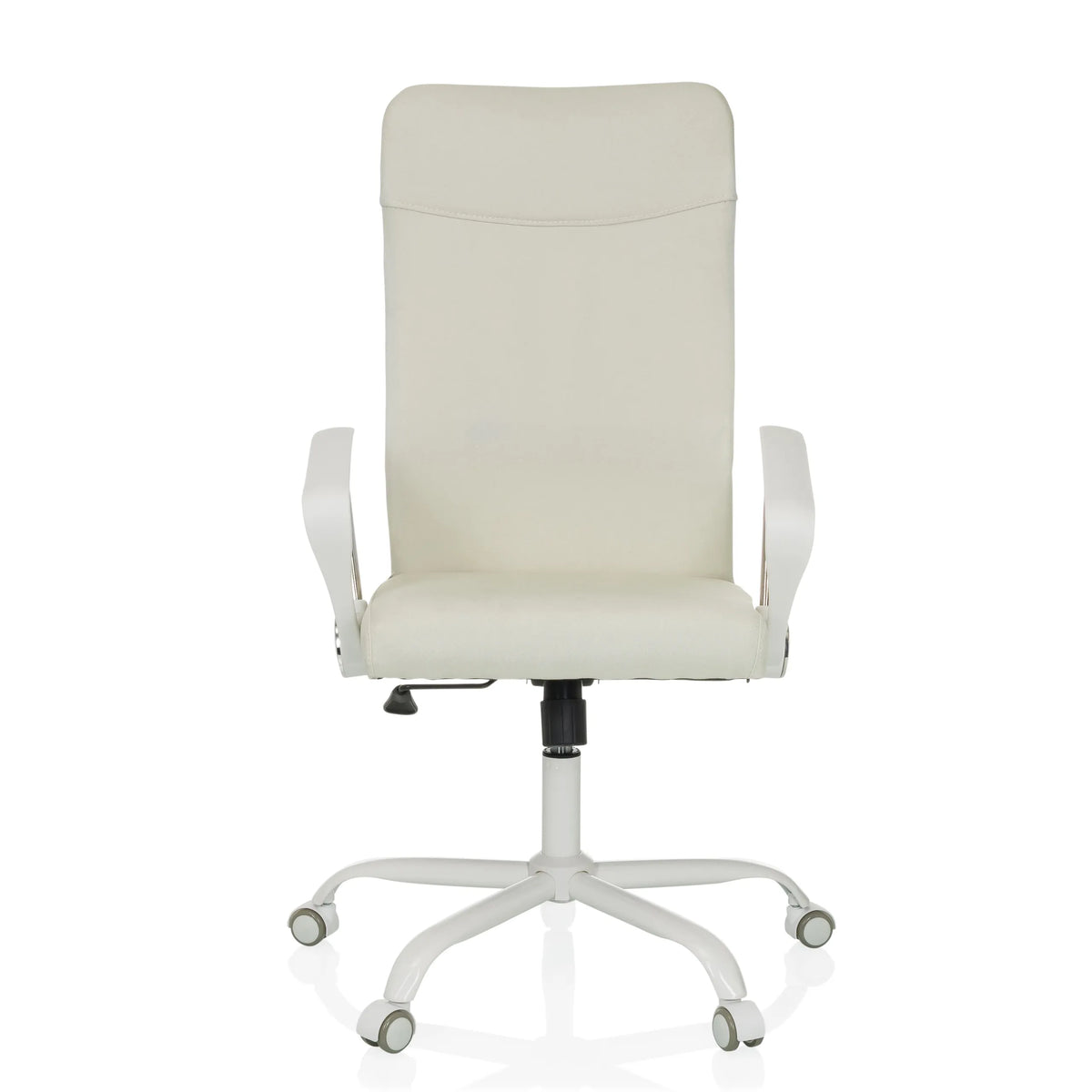 Silla Home Office STRYKA W beige con reposabrazos y base de cinco ruedas de hjh OFFICE – vista de 360° (vista frontal 0°)