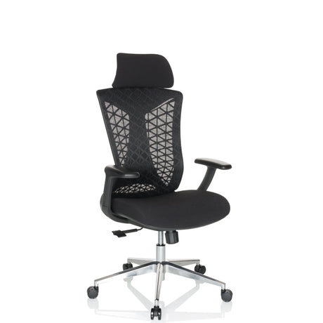 Silla de oficina profesional FALEO B en negro con respaldo de malla y reposacabezas de hjh OFFICE