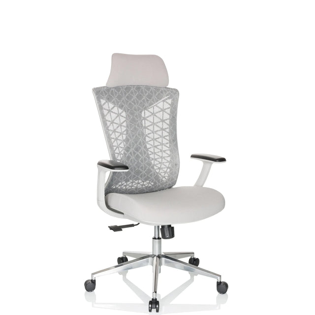 Silla de oficina profesional FALEO W gris con respaldo de malla y reposacabezas de hjh OFFICE