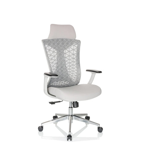 Silla de oficina profesional FALEO W gris con respaldo de malla y reposacabezas de hjh OFFICE