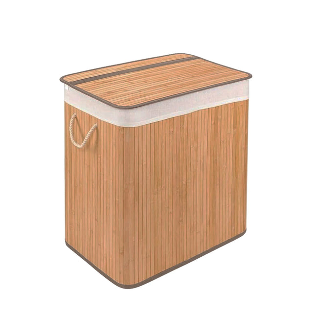 Cesta de ropa FALSTER XL B marrón de bambú con borde de tela blanco y tapa de hjh LIVING