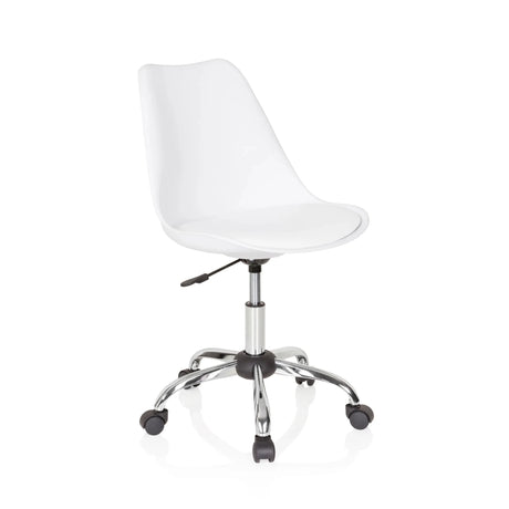Silla Home Office FANCY PRO en blanco con asiento curvo y estructura de cromo de hjh OFFICE
