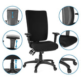 Silla de oficina profesional ZENIT HIGH en color negro con vistas detalladas de las opciones de ajuste de hjh OFFICE