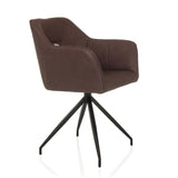 Silla de comedor ELVERUM SPU en color marrón oscuro con estructura de cuatro patas de hjh LIVING – vista de 360° (vista frontal en diagonal 60°)