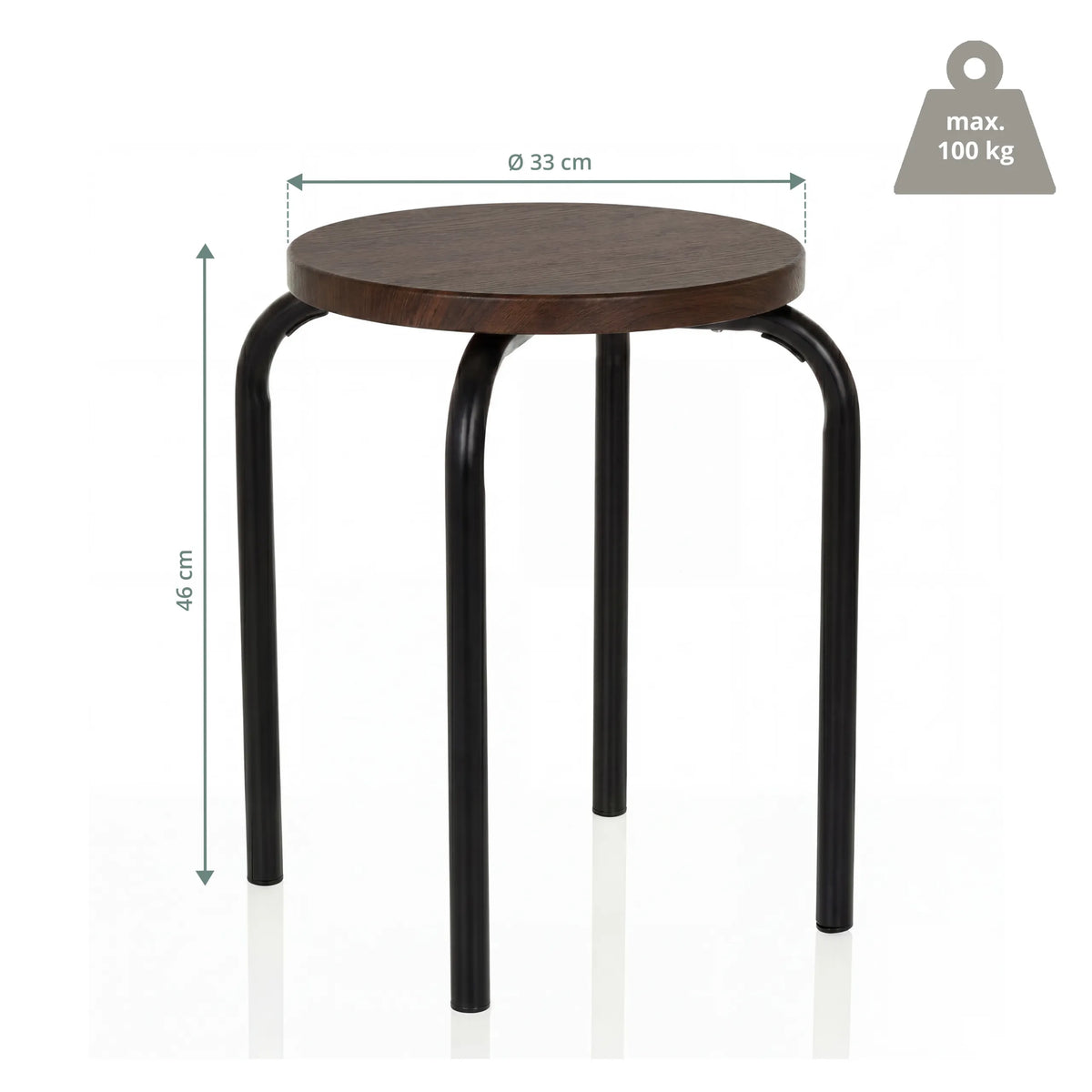 Vista dimensional del taburete ALRANDA con 33 cm de diámetro y 46 cm de altura de hjh LIVING