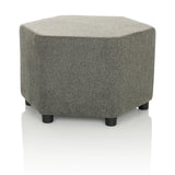 Taburete tapizado gris BAREO con forma hexagonal y patas negras cortas de hjh OFFICE – vista de 360° (vista frontal en diagonal 45°)