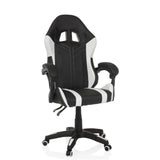 Silla gaming GAMEBREAKER W02 en blanco y negro con base de cinco ruedas de MyBuero – vista de 360° (vista frontal en diagonal 30°)
