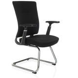 Schwarzer Freischwinger CAPTIVO PRO V mit Armlehnen und Stoffbezug von hjh OFFICE – 360-Grad-Ansicht (schräge Frontansicht 45°)