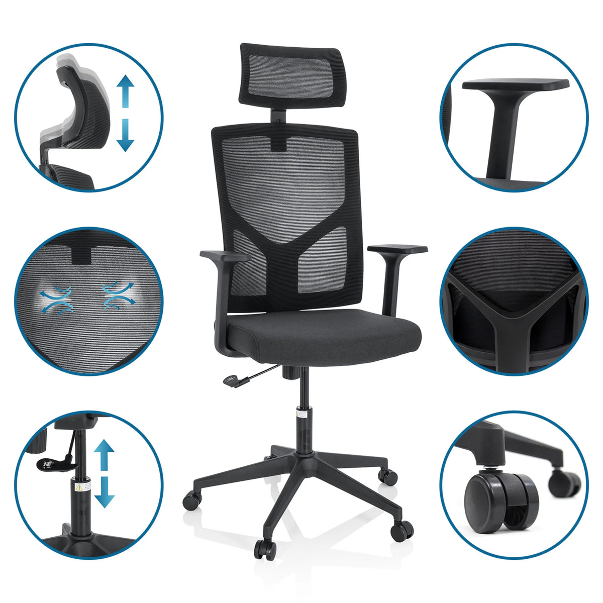 Silla Home Office BRETON B en negro con reposacabezas y reposabrazos ajustables de hjh OFFICE
