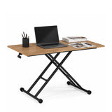 Escritorio regulable en altura Worktime Lift en roble y negro con estructura en X y portátil de hjh OFFICE