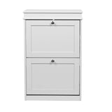 Armario zapatero Estha 20 blanco con dos puertas abatibles y tiradores plateados de hjh LIVING