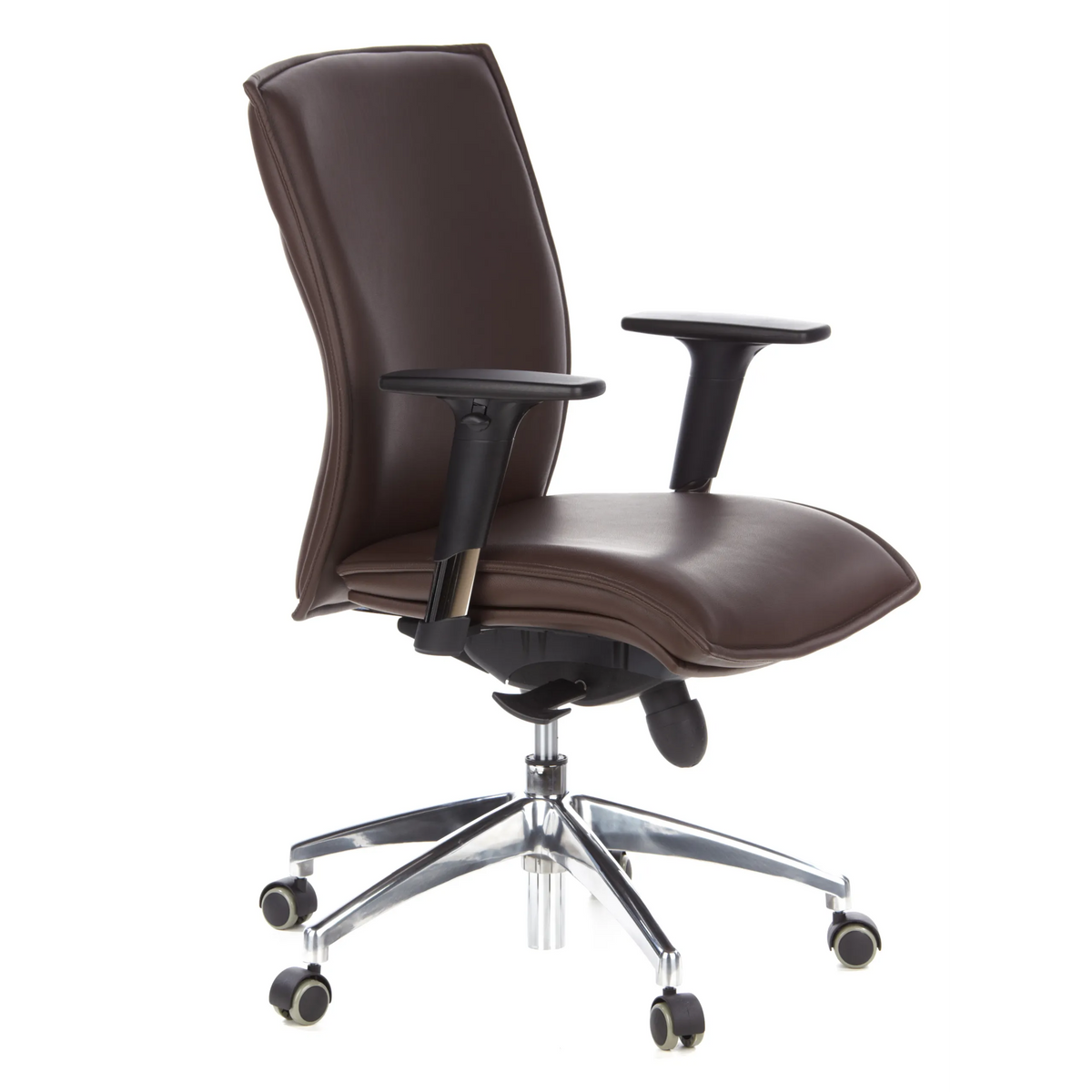 Sillón de alta gama MURANO 10 marrón oscuro con reposabrazos y base de cinco ruedas de hjh OFFICE – vista de 360° (vista frontal en diagonal 60°)