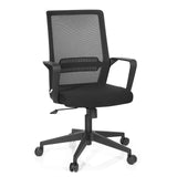 Silla Home Office PRESTON negra con respaldo de malla y base de cinco ruedas de hjh OFFICE – vista de 360° (vista frontal 20°)