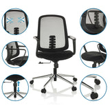 Silla Home Office SEDIOLO B en negro con diversas vistas detalladas de las funciones de hjh OFFICE
