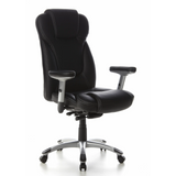 Sillón de oficina profesional EMBASSY 200 L negro con reposabrazos y base plateada de cinco ruedas de hjh OFFICE – vista de 360° (vista frontal en diagonal 40°)