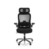 Silla giratoria XXL INSTRUCTOR T I PRO negra con respaldo de malla y base de cinco ruedas de hjh OFFICE – vista de 360° (vista frontal 0°)