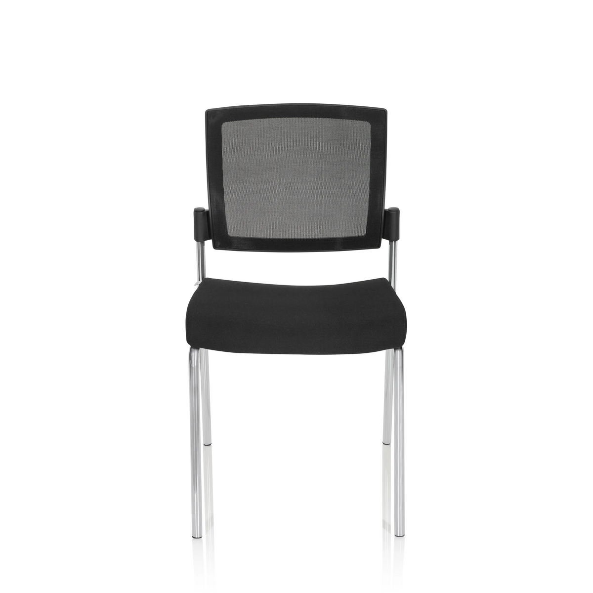 Silla de cuatro patas K9 V negra con respaldo de malla y estructura metálica de hjh OFFICE – vista de 360° (vista frontal 0°)