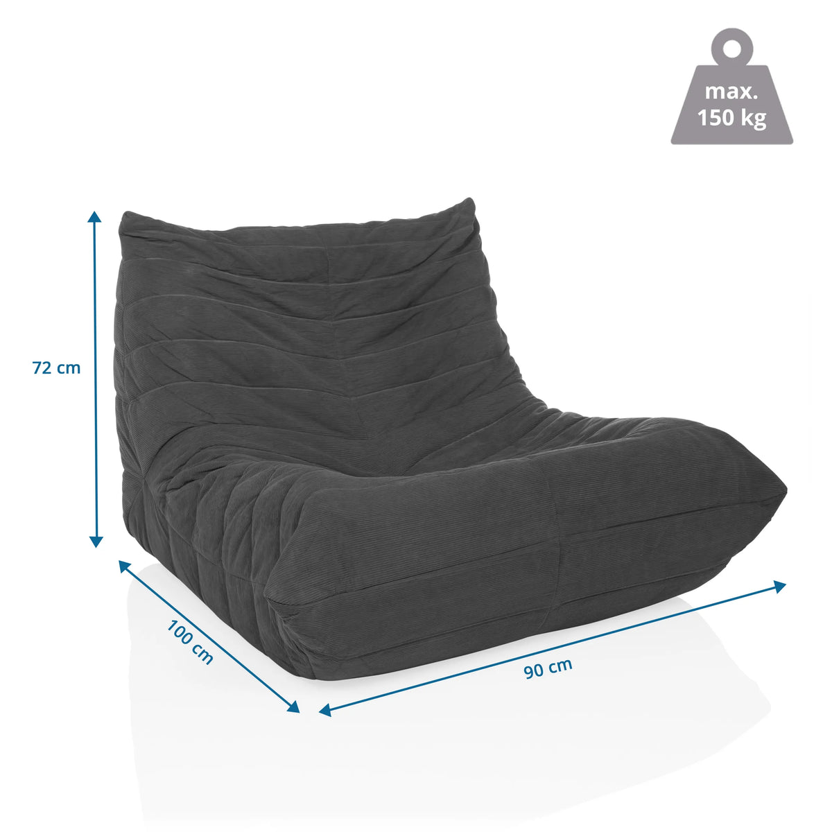 Vista de dimensiones del Sillón de diseño Sitzolo de 100 × 90 cm y capacidad de carga de 150 kg de hjh LIVING