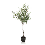 Planta artificial verde OLIVE como olivo en una maceta negra de hjh OFFICE – vista de 360° (vista lateral 90°)