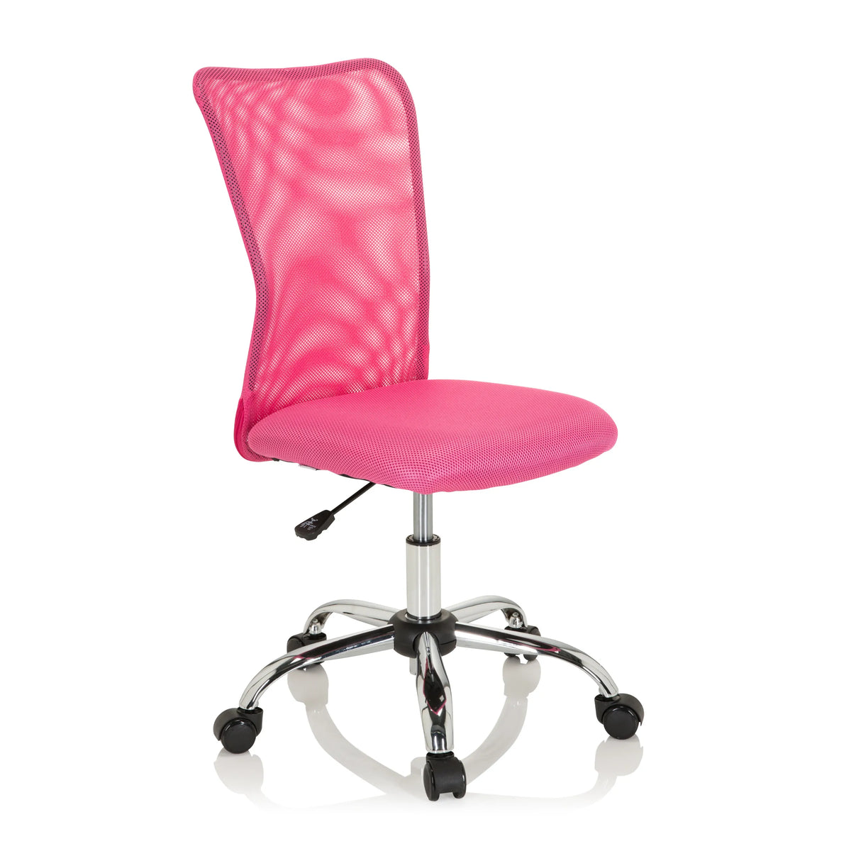 Silla giratoria para niños KIDDY NET I rosa con respaldo de malla y base de cinco ruedas de hjh OFFICE – vista de 360° (vista frontal en diagonal 40°)
