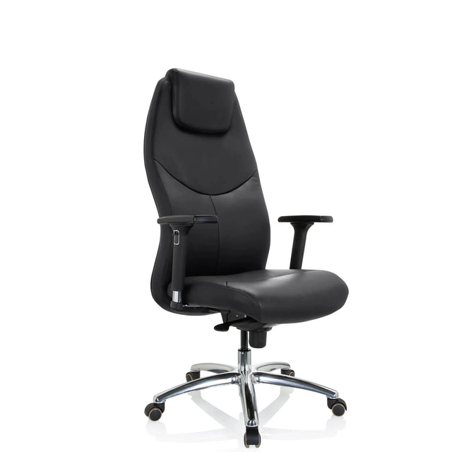Sillón de oficina profesional FERRARA negro con reposacabezas integrado y base de cromo de hjh OFFICE
