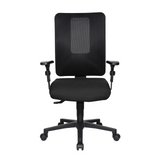 Silla de oficina profesional HJH WORK PRO negra con respaldo de malla y base de cinco ruedas de Topstar – vista de 360° (vista frontal 0°)