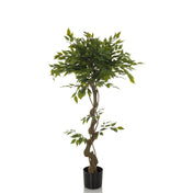 Planta artificial verde FICUS I con tallo retorcido en una maceta negra de hjh OFFICE