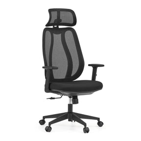Silla de oficina profesional Filaro en negro con respaldo de malla, reposacabezas y reposabrazos ajustables de hjh OFFICE