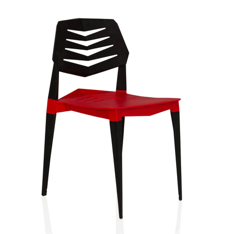 Silla de exterior Flecharo en rojo y negro con un llamativo respaldo de hjh LIVING