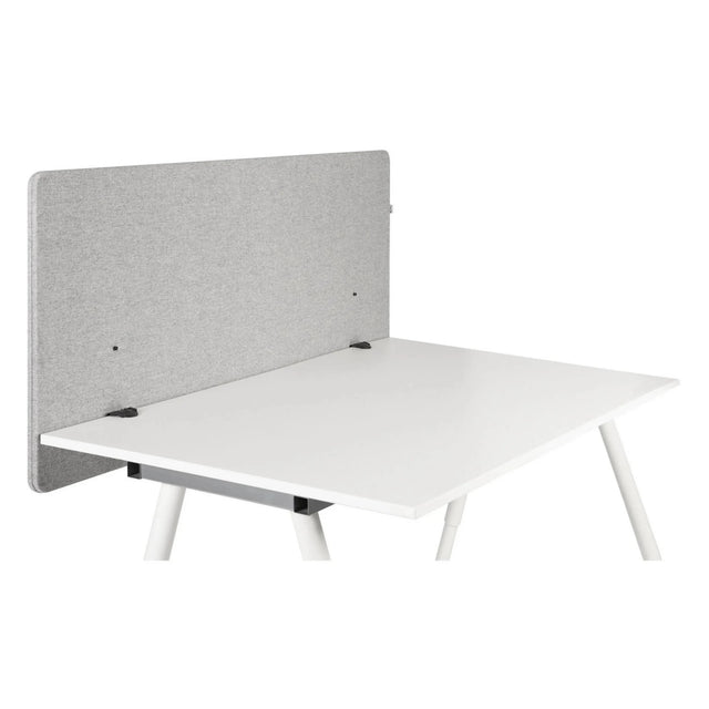 separador de mesa FLEXMIUT D 120 en color gris claro jaspeado sobre un escritorio blanco de hjh OFFICE