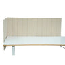 Separador de mesa beige FLEXMIUT ROLL con acolchado vertical sobre un escritorio blanco de hjh OFFICE