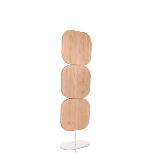 Separador beige FLEXMIUT W con tres elementos de madera redondeados sobre una base blanca de hjh OFFICE