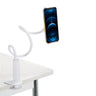Soporte para teléfono móvil y tableta FLEXMOBI I blanco con cuello de cisne flexible y pinza de mesa de hjh OFFICE